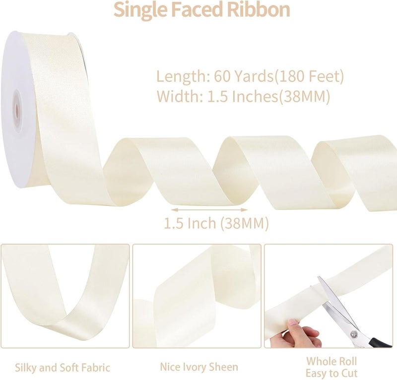 woric Ivory Satin Ribbon 1 1/2 Inch 60 Yards Cream Ribbon for Wedding Gift Wrapping Hair Bows Crafts Home Decor Flower Bouquet Decorations - Image 2